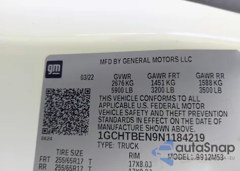 2022 Chevrolet Colorado 4Wd Long Box Wt z USA, uszkodzony, nr VIN 1GCHTBEN9N1184219